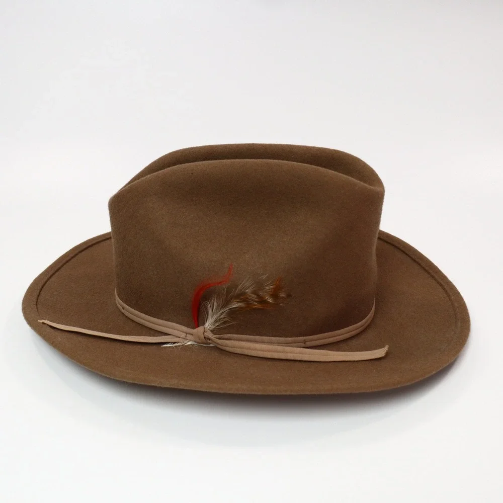 Eddy Bros Bronco Jr Wool Felt Cowboy Hat Youth M Brown Feather Western USA Made